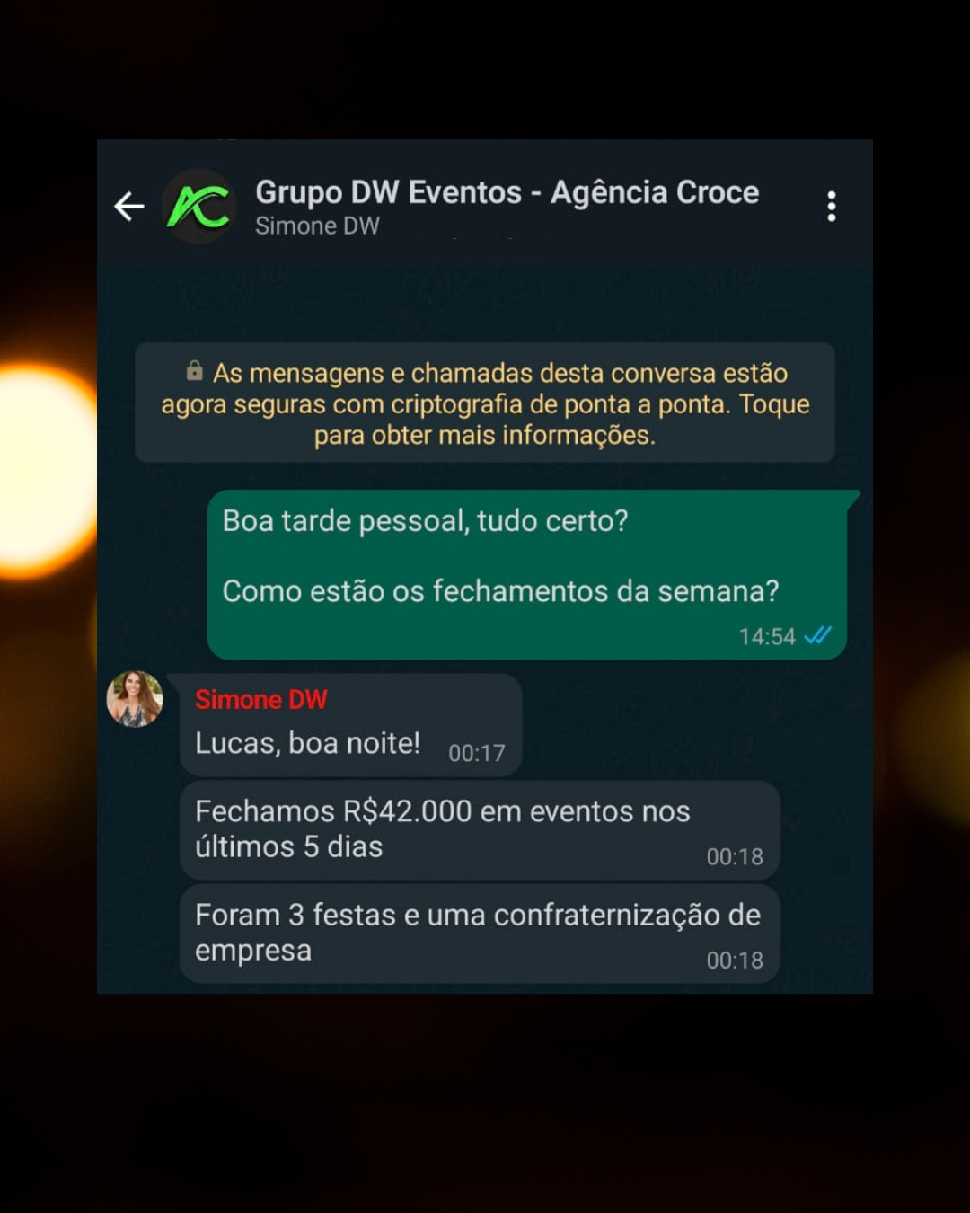 Feedback WhatsApp — Simone DW Eventos